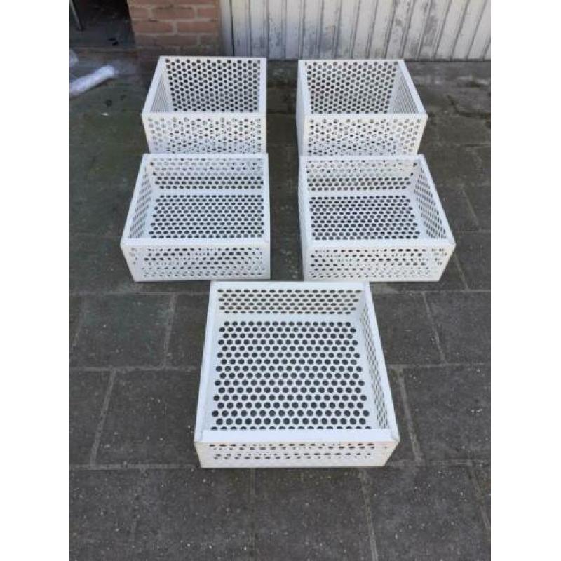 5 stalen opbergkratten boxen metaal opberg kist
