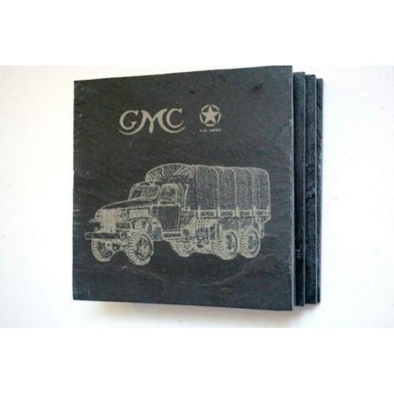 Leisteen onderzetters met GMC legertruck WO2
