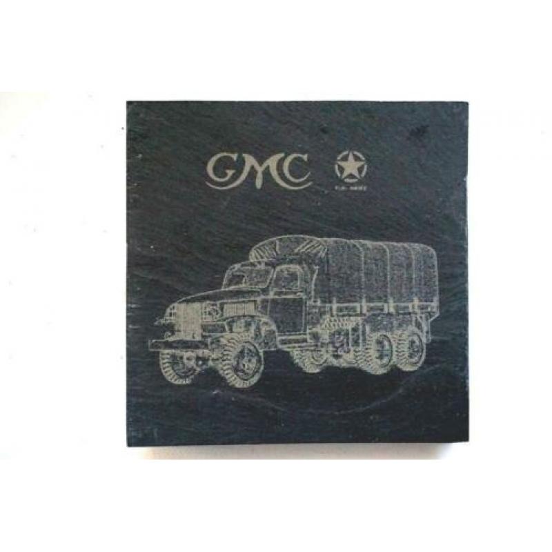 Leisteen onderzetters met GMC legertruck WO2