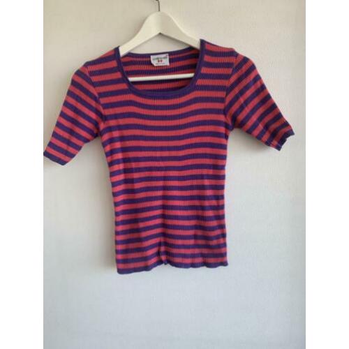 Vintage roze paars gestreepte rib top maat S
