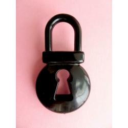 jwg Grote vintage 60s slot padlock broche zwart plastic