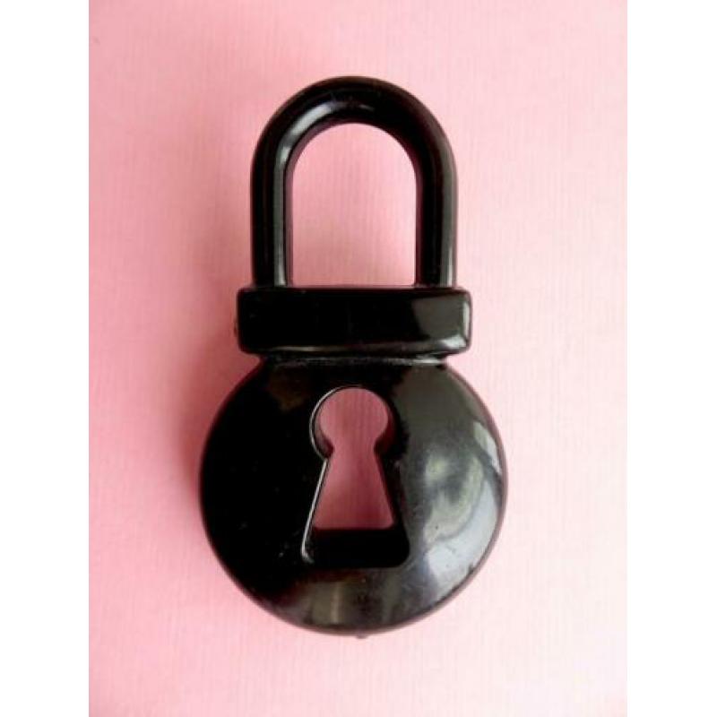 jwg Grote vintage 60s slot padlock broche zwart plastic