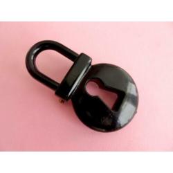 jwg Grote vintage 60s slot padlock broche zwart plastic