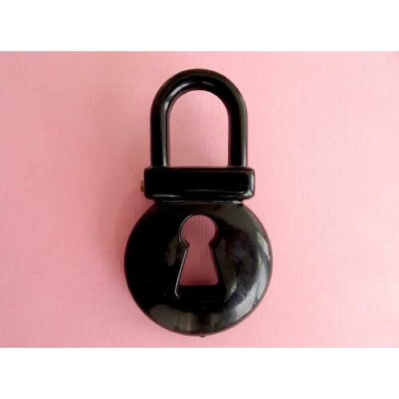 jwg Grote vintage 60s slot padlock broche zwart plastic