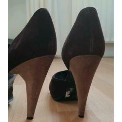 Acne jeans high heel brown suede peep toes size 39