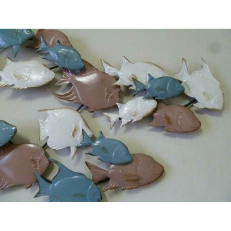 Wanddecoratie metaal school gekleurde vissen metalen SALE!!