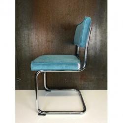 Freischwinger eetkamerstoel ribstof Blauw Nieuw