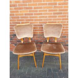 Vintage retro stoelen met velourse bekleding