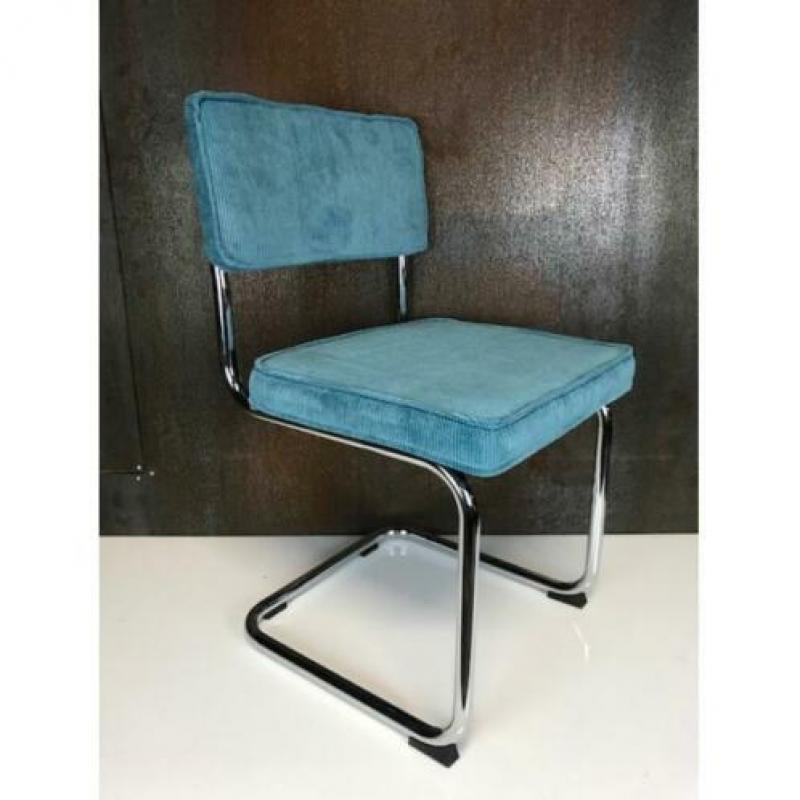 Freischwinger eetkamerstoel ribstof Blauw Nieuw