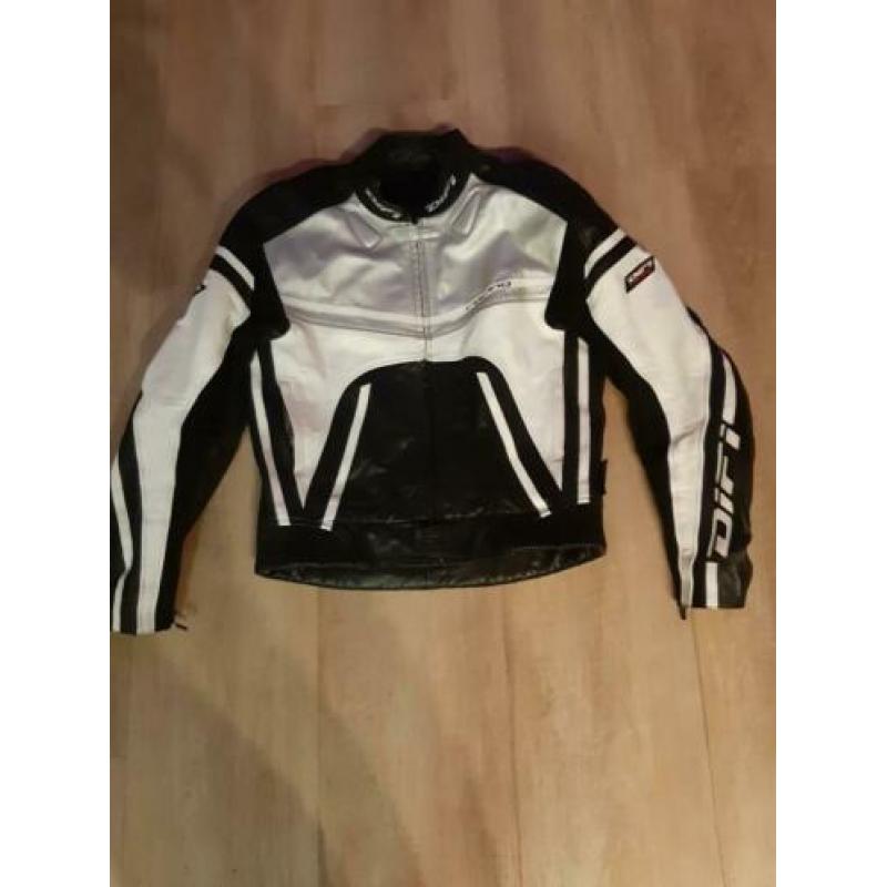 Mooie leren motorjas Difi Ascari maat 54 Wit/ grijs/zwart