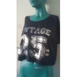 Donkerblauw wijd korte mouwen shirt mt S - Pi20