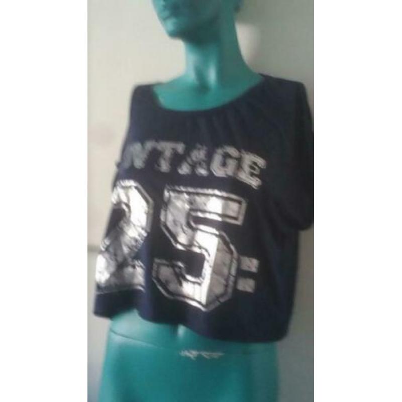 Donkerblauw wijd korte mouwen shirt mt S - Pi20