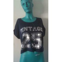Donkerblauw wijd korte mouwen shirt mt S - Pi20