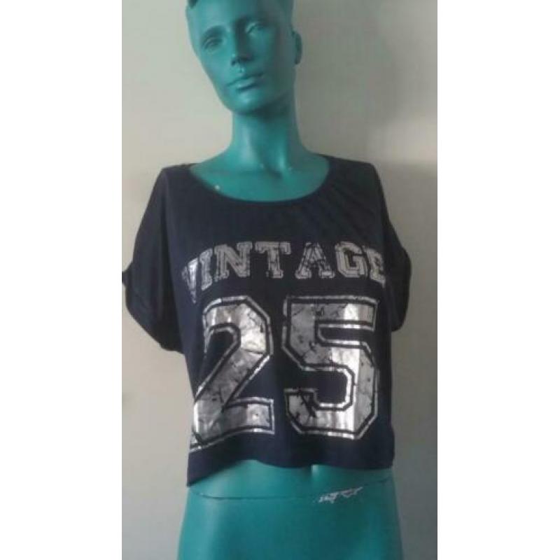 Donkerblauw wijd korte mouwen shirt mt S - Pi20