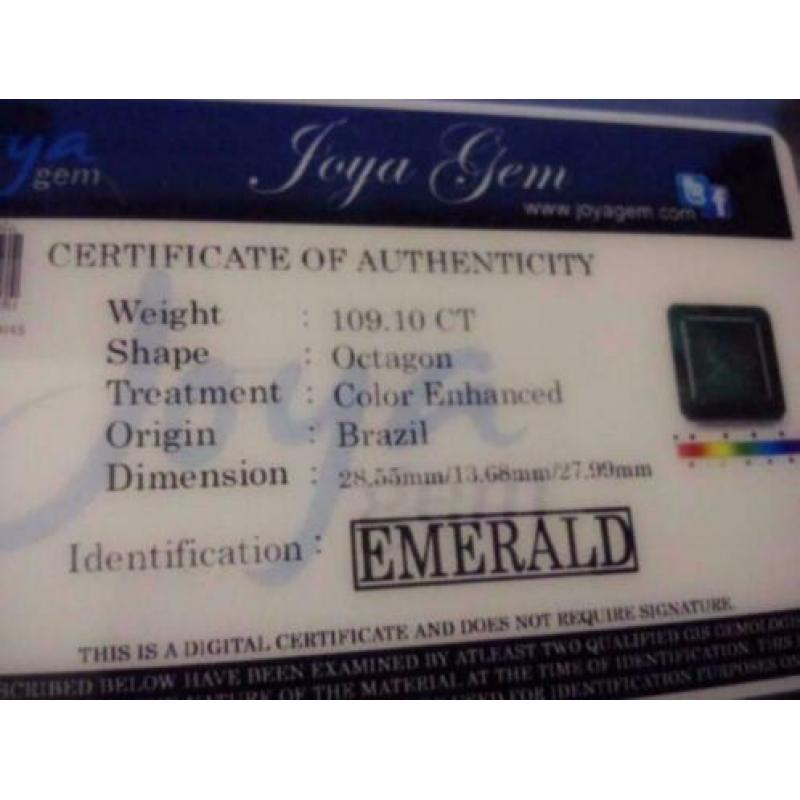 Smaragd 109,10 ct met Certificaat