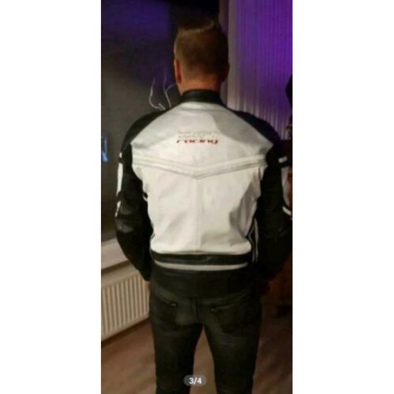 Mooie leren motorjas Difi Ascari maat 54 Wit/ grijs/zwart