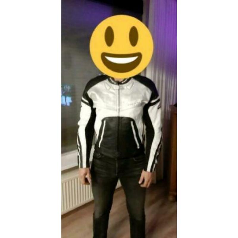 Mooie leren motorjas Difi Ascari maat 54 Wit/ grijs/zwart