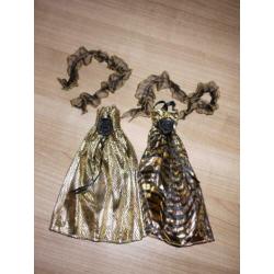 barbie kleding avondjurk goud met zwart panter 2 x stola