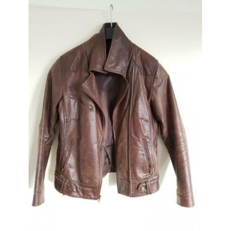 Stoer leren damesjack maat 2XL