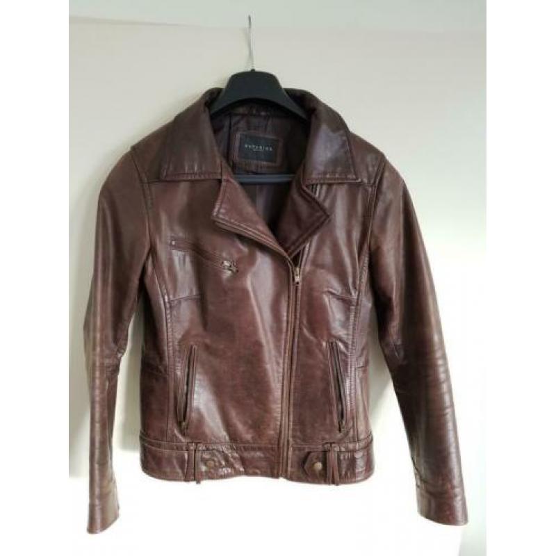 Stoer leren damesjack maat 2XL