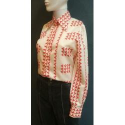 Vintage blouse (60s/70s) met extreme puntkraag ( MT S/M)