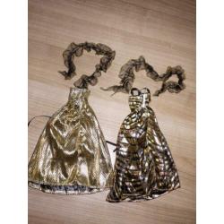 barbie kleding avondjurk goud met zwart panter 2 x stola