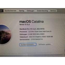 macbook pro 13" 2012 i5 8gb Ram 120gb Rom accu 6 uren