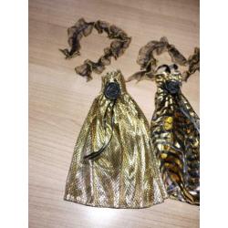 barbie kleding avondjurk goud met zwart panter 2 x stola