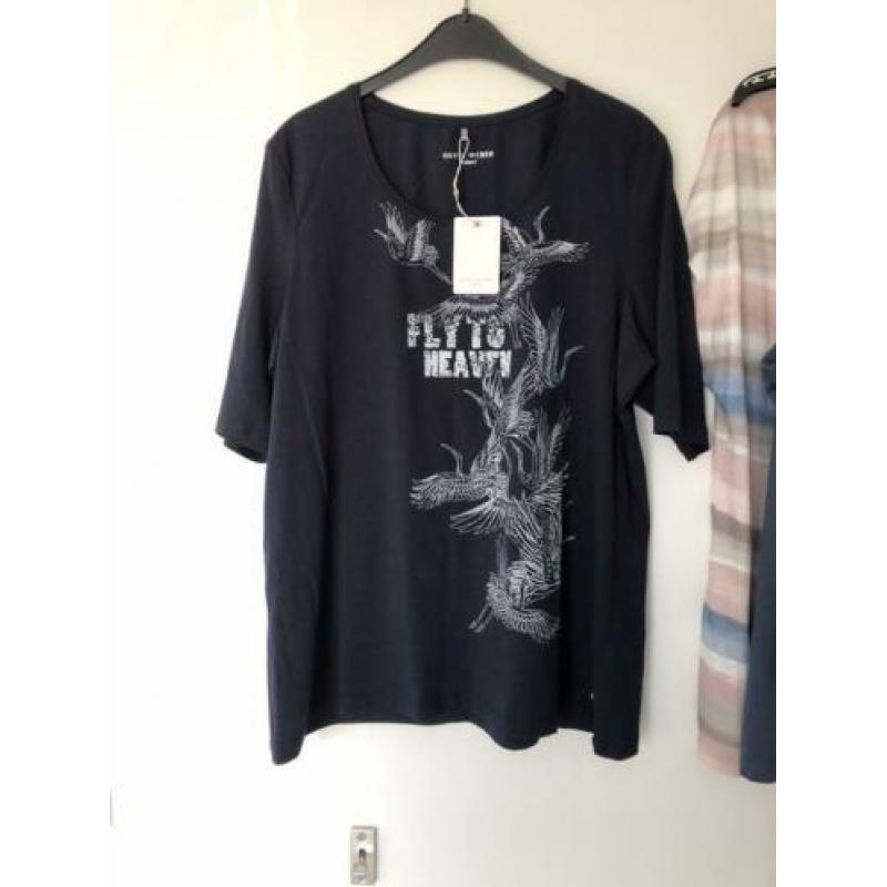 Nieuw GERRY WEBER mooi Blauw SHIRT mt 46 XL vogels KOOPJE