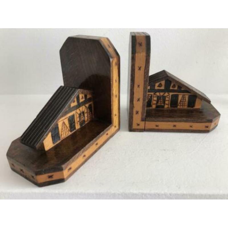 Vintage houten boekensteunen