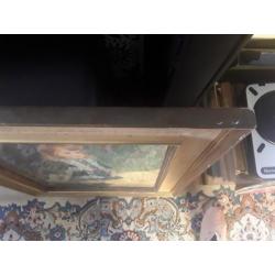 Grote klassieke houten lijst, met prent renoir, met fluweel