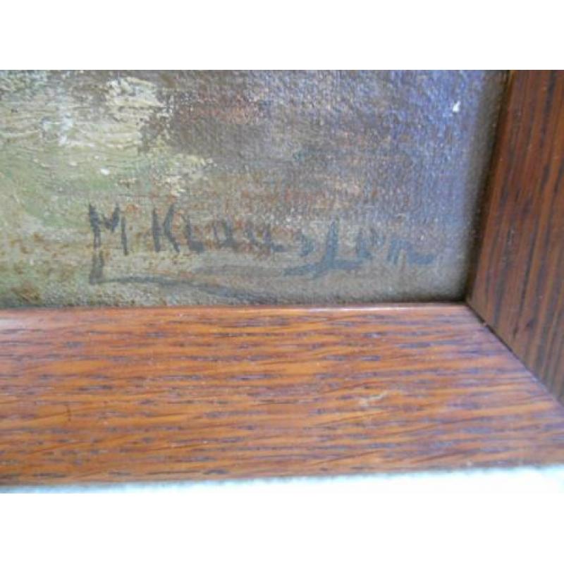 Antiek Schilderij Olieverf Havengezicht Gesigneerd