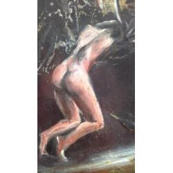 Olieverf schilderij met veel symboliek emotie naakt