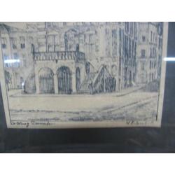 Antieke tekening de Waag Deventer gesigneerd