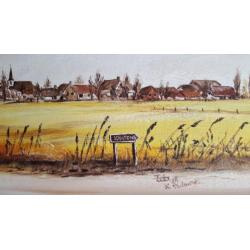 Prachtig schilderij zicht op Stitswerd (Prov. Groningen)