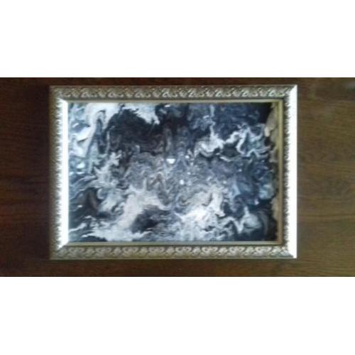 Schilderij Pour Zwart - Wit - Zilver met zilverkleurige Lijs