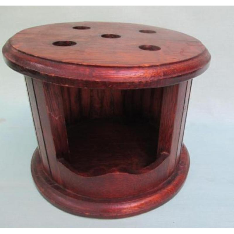Mooie Ouderwetse Ronde Houten Stoof met Spijltjes