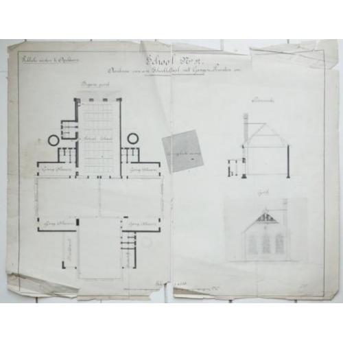 Twee oude bouwtekeningen uit 1886 van scholen uit Apeldoorn