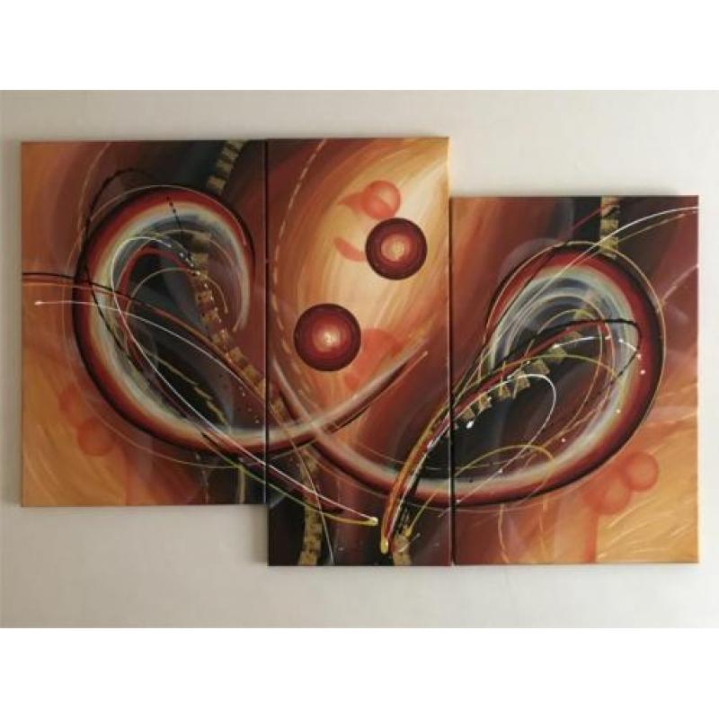 Mooi, kleurig, vrolijk abstract drieluik acrylverf op canvas