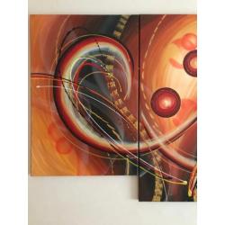 Mooi, kleurig, vrolijk abstract drieluik acrylverf op canvas