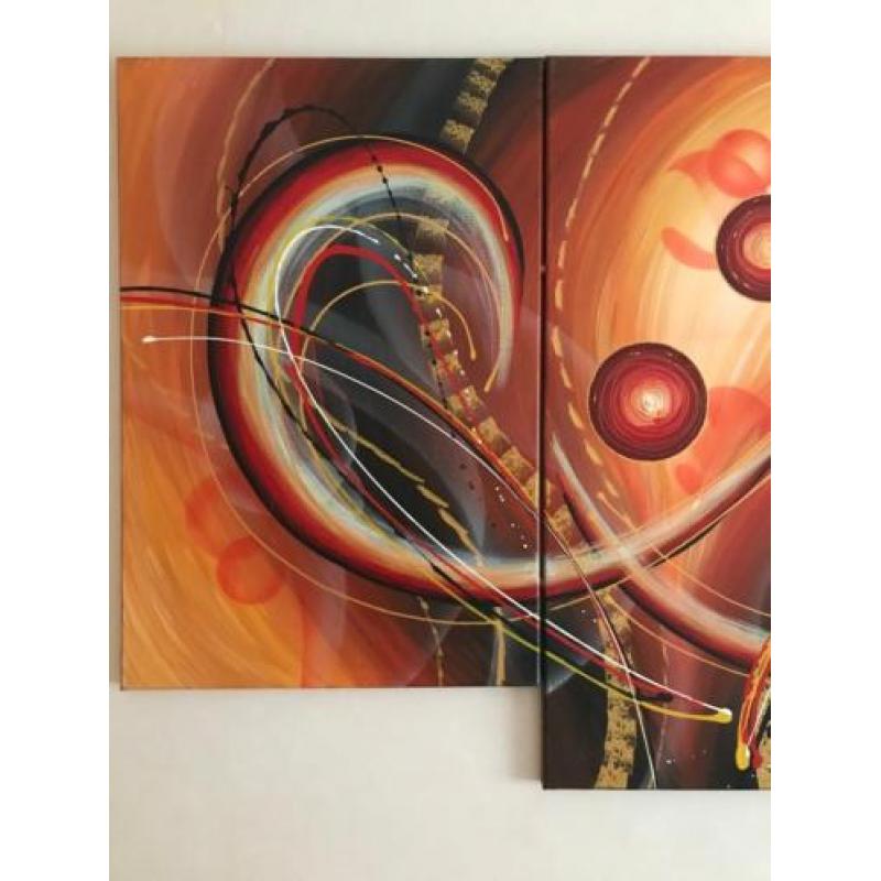 Mooi, kleurig, vrolijk abstract drieluik acrylverf op canvas