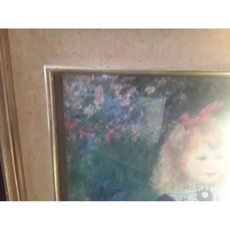 Grote klassieke houten lijst, met prent renoir, met fluweel