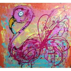 Grote kunst flamingo abstract modern