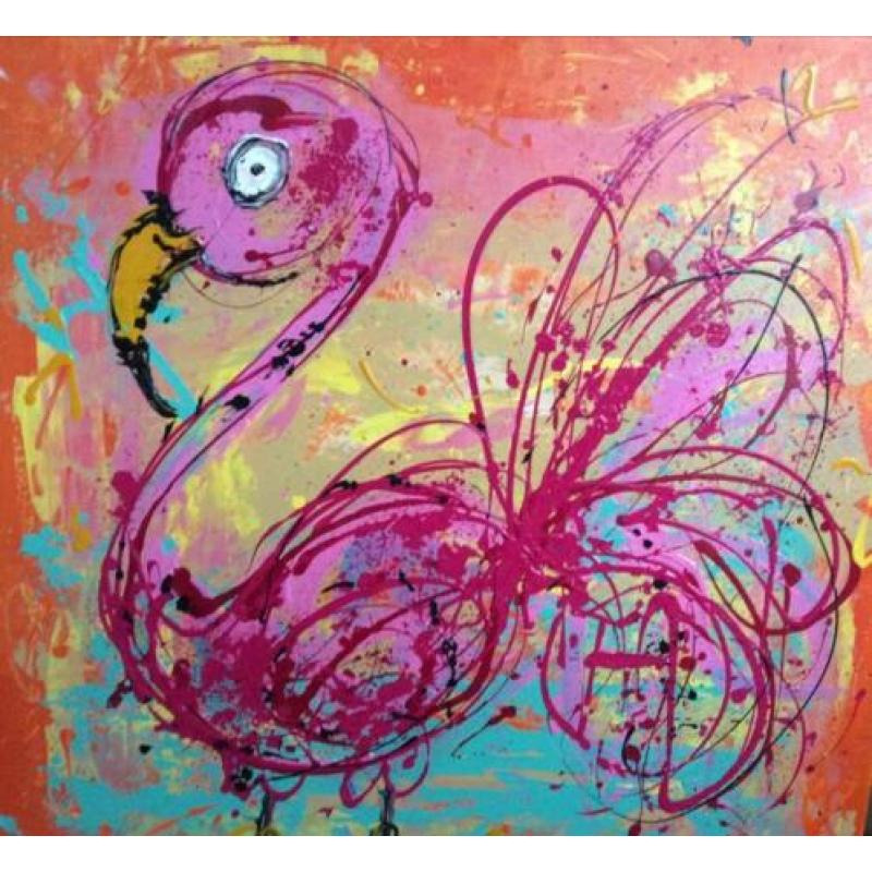 Grote kunst flamingo abstract modern
