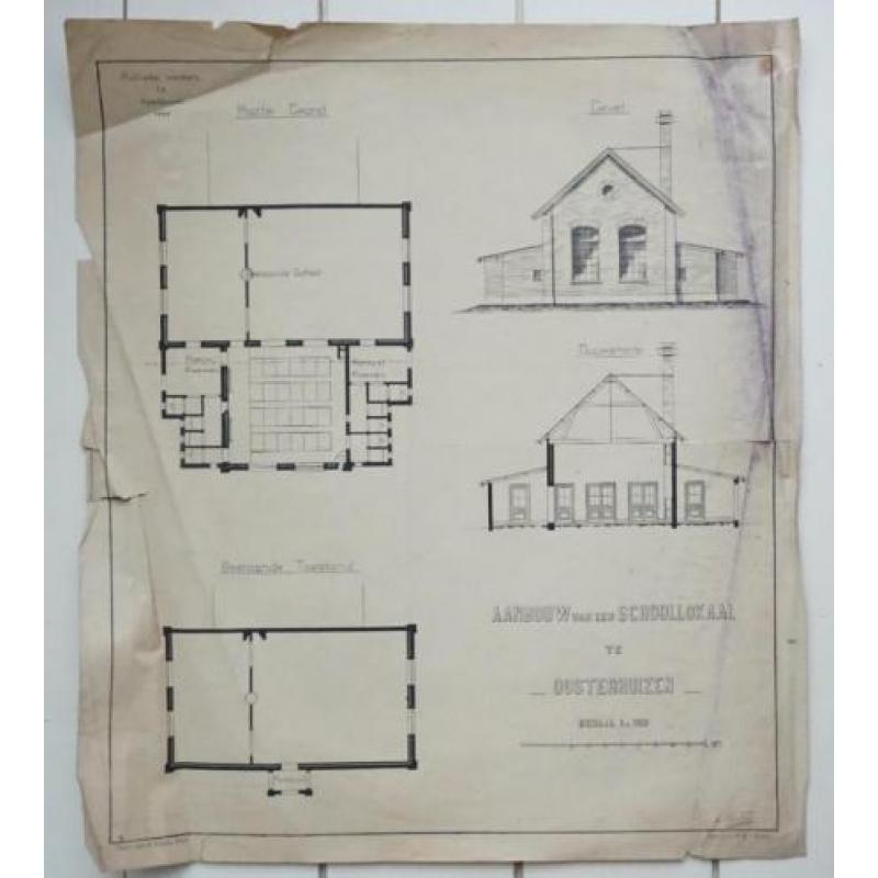 Twee oude bouwtekeningen uit 1886 van scholen uit Apeldoorn