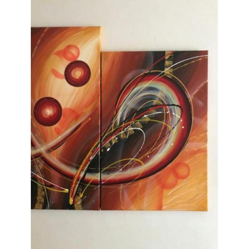 Mooi, kleurig, vrolijk abstract drieluik acrylverf op canvas