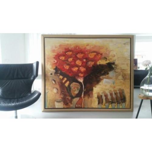 Zeer groot schilderij Liesbeth Rahder getiteld Flower Power