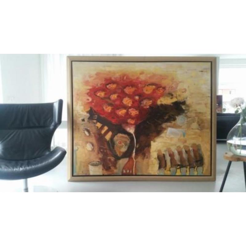 Zeer groot schilderij Liesbeth Rahder getiteld Flower Power