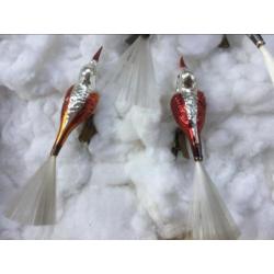 Oude Antieke Kerstballen Figuren ,Vogels.