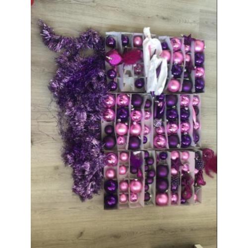 Kerstballen roze/paarse glas